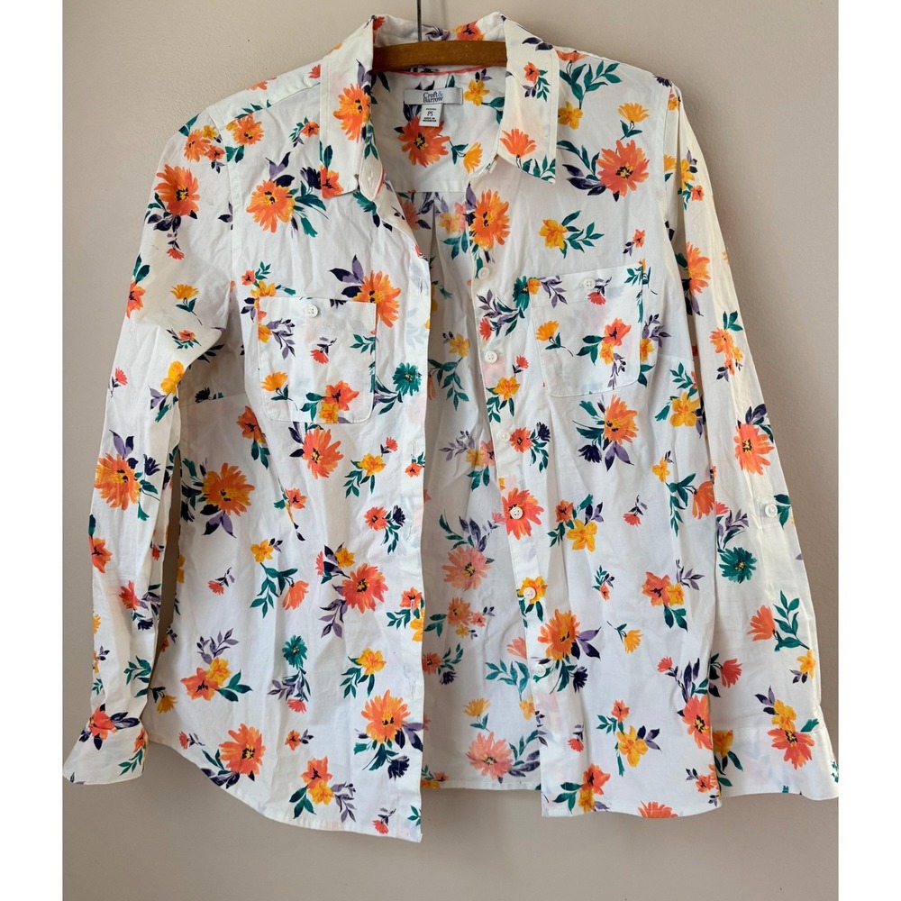 Croft & Barrow Womens Petite Small Floral Print Button Down Shirt Cottagecore